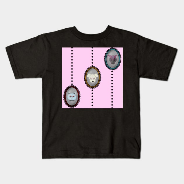 Kawaii lolita style cameo stripe pattern pink Kids T-Shirt by RSewell